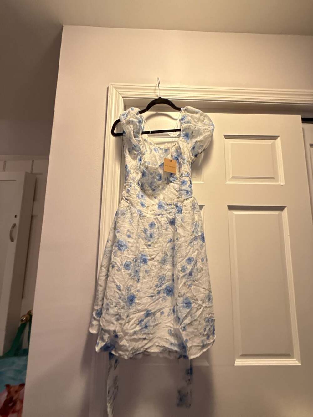 Blu Pepper Floral Print Puff Sleeve Mini Dress with Tie-Back Detail
